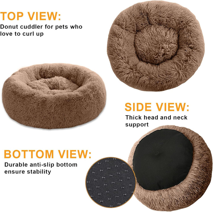 Enjamoy Hundebett Flauschig Donut Plüsch Katzenbett Hundekissen, Waschbar Rund Hundebetten für Klein