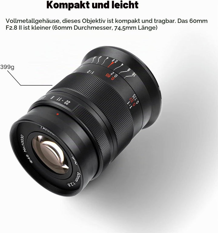 7artisans 60mm F2.8 II APS-C Format Makro-Objektiv, Kompatibel mit Sony E-Mount-Kameras Kameras Sony