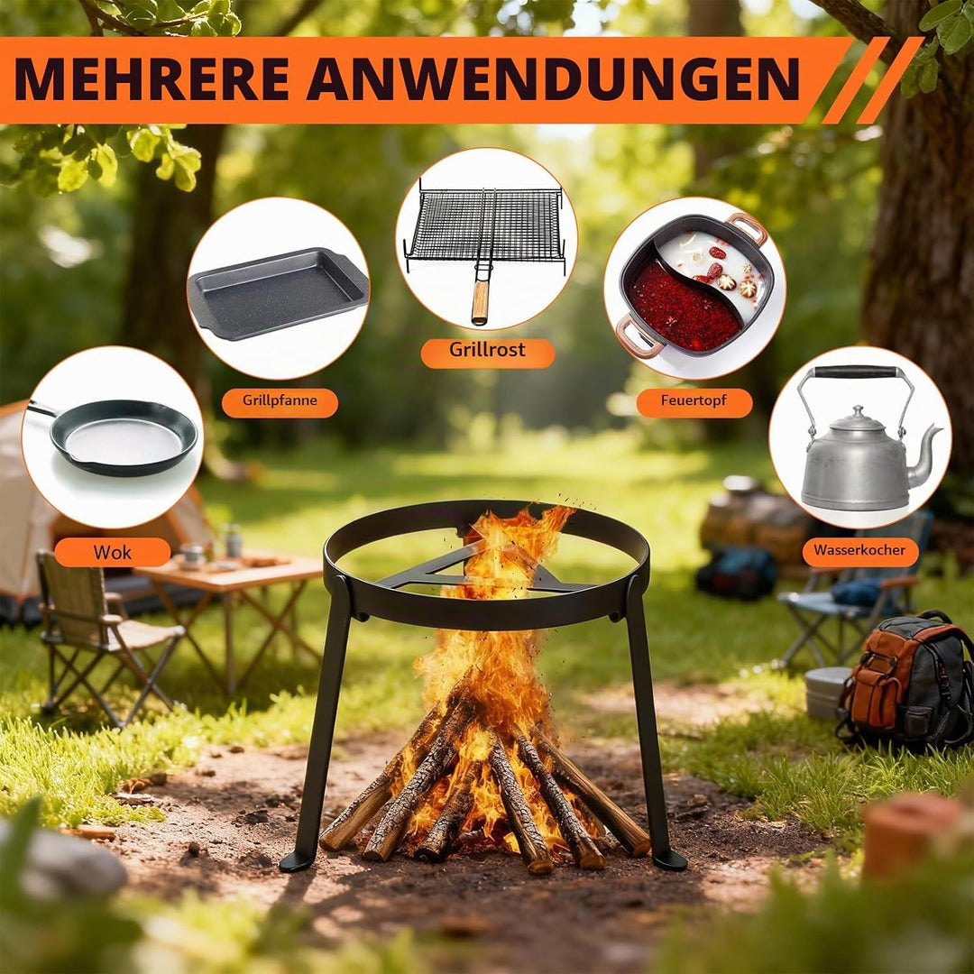 Zenselect Pfannenknecht für Lagerfeuer, Grillrost für Feuerschale, Klappbar Camping grill, Hochtempe