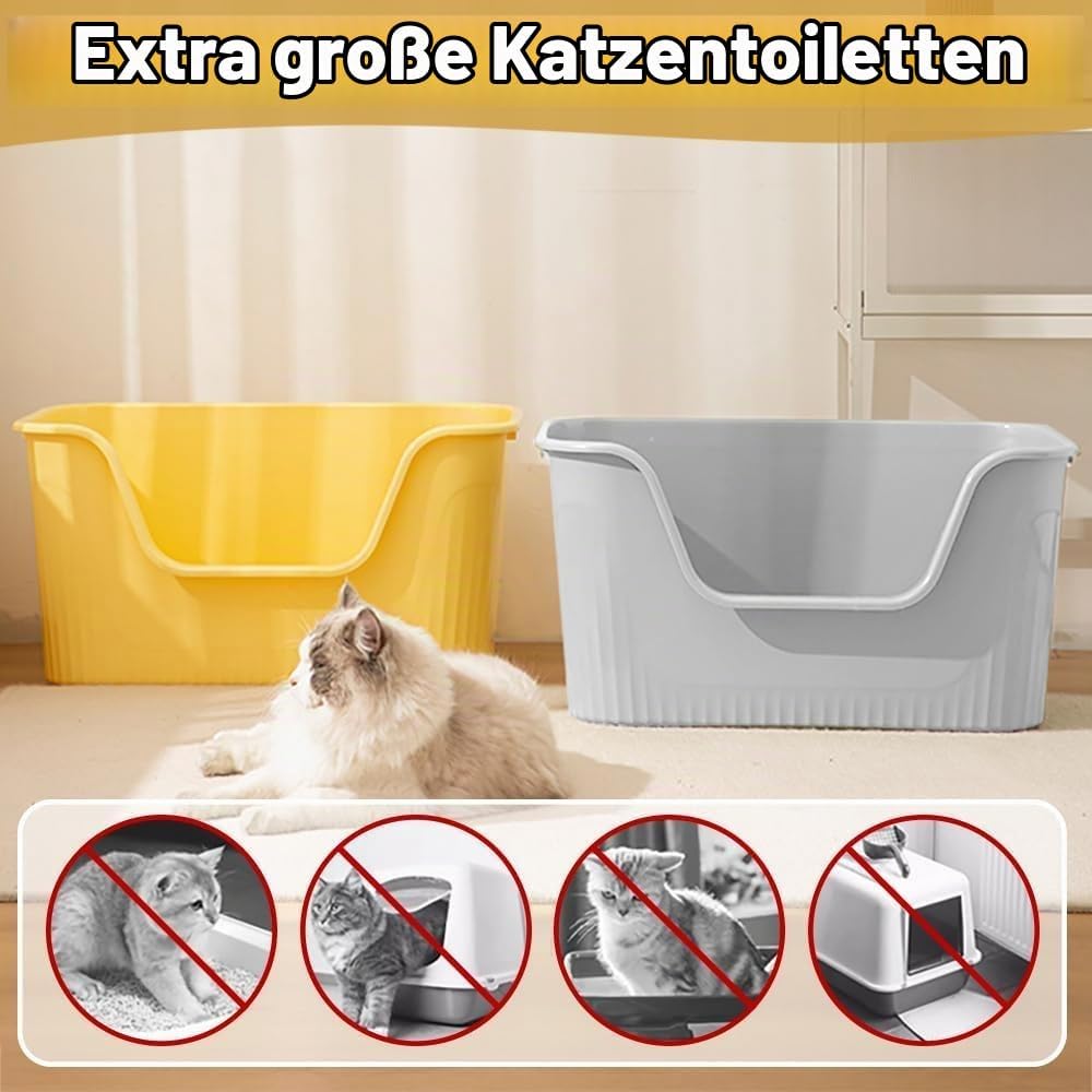 Katzenklo Offen Gross 64x45x33cm, Katzentoilette Hoher Rand Ohne Deckel Katzen Klo Cat Litter Box Sp