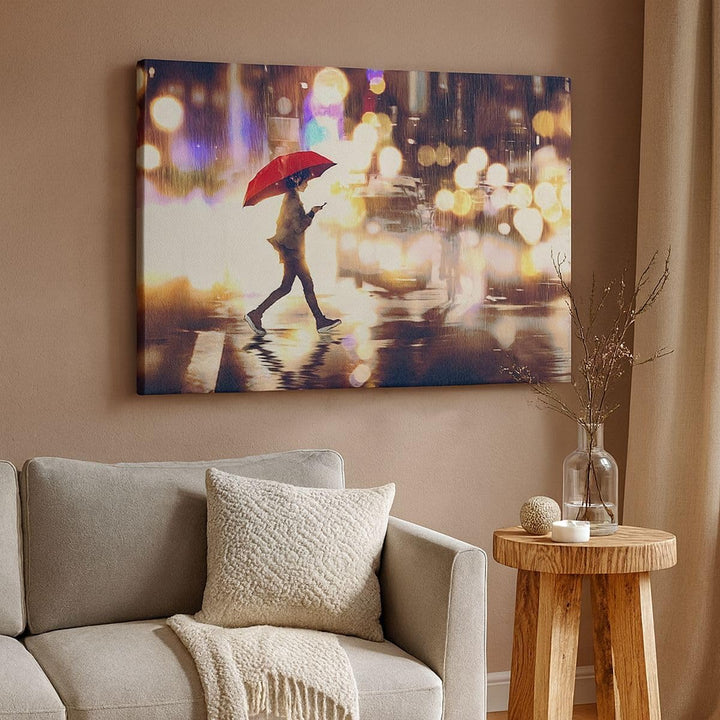 Bilder auf Leinwand 100x70cm Leinwandbild mit Rahmen Stadt Strasse Nacht Gross Wanddeko Bild Schlafz