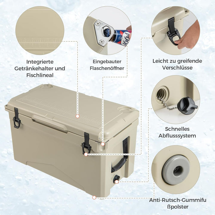 COSTWAY 47L Isolierbox Kühlbox tragbar, Wärmebehälter mit Flaschenöffner und Abflusssystem, Thermobo
