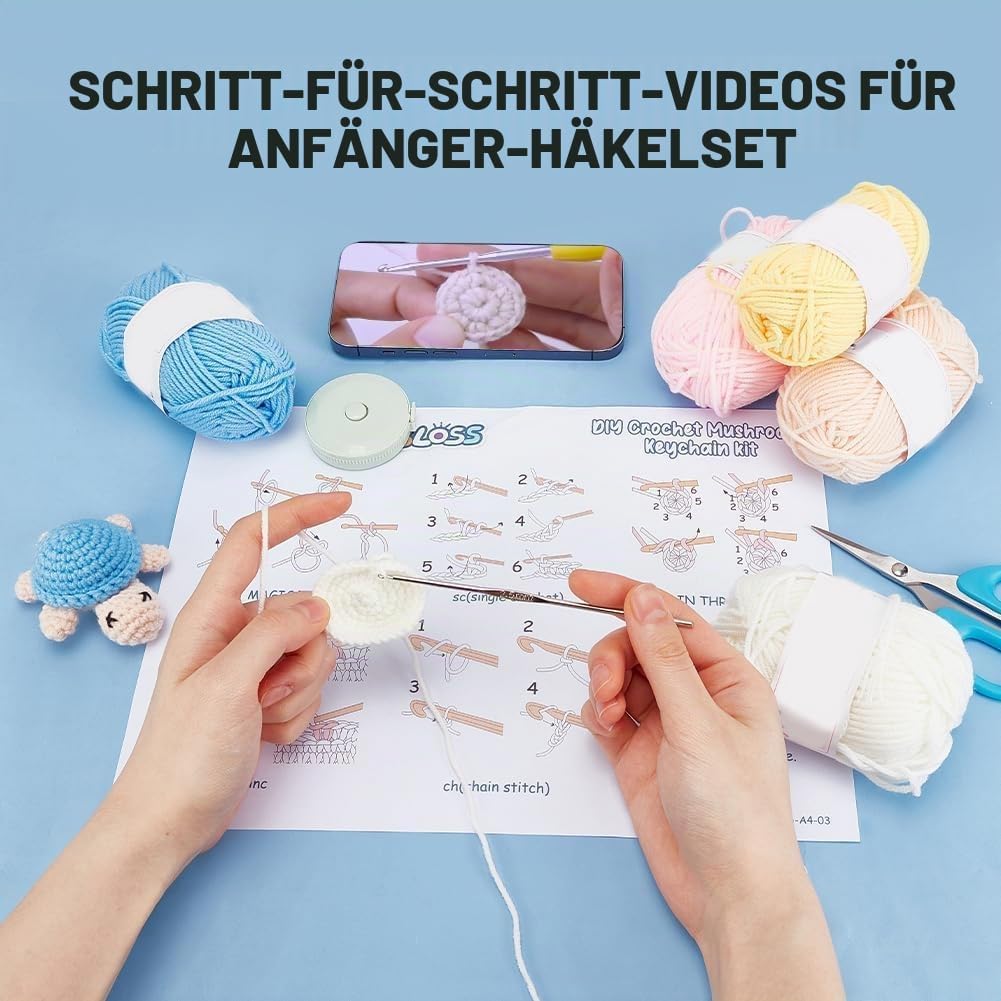 WEBEEDY 4 Sets DIY Häkel-Schildkröten-Schlüsselanhänger Anfänger-Schildkröten-Häkelset Für Erwachsen