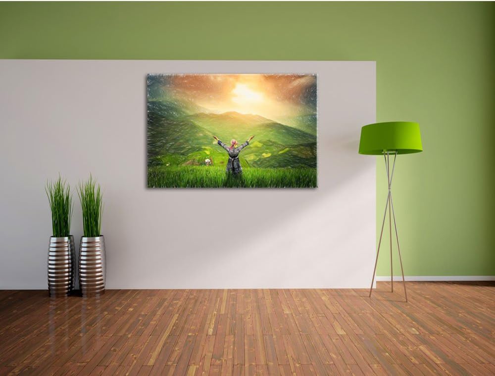Pixxprint Berg Farm in Asien / 100x70cm Leinwandbild bespannt auf Holzrahmen/Wandbild Kunstdruck Dek