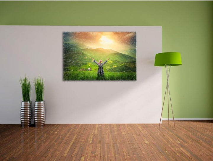 Pixxprint Berg Farm in Asien / 100x70cm Leinwandbild bespannt auf Holzrahmen/Wandbild Kunstdruck Dek