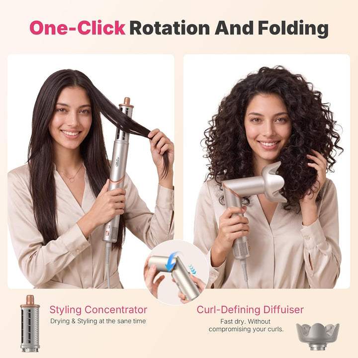 UKLISS Pro Airstyler Hairstyler 8 in 1 Set, High Speed Ionen Haartrockner, Föhnbürste mit Auto-Airfl