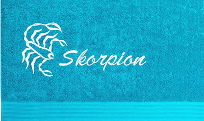 Lashuma Linz Badehandtuch mit Sternzeichen Skorpion Stick, Handtuch 70x140 Aquamarin Blau Skorpion A