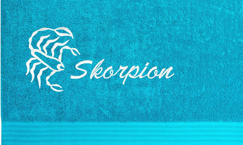 Lashuma Linz Badehandtuch mit Sternzeichen Skorpion Stick, Handtuch 70x140 Aquamarin Blau Skorpion A