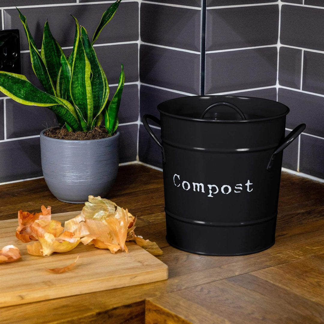 Harbour Housewares Vintage Metal Küchenkompostbehälter - Schwarz, Schwarz