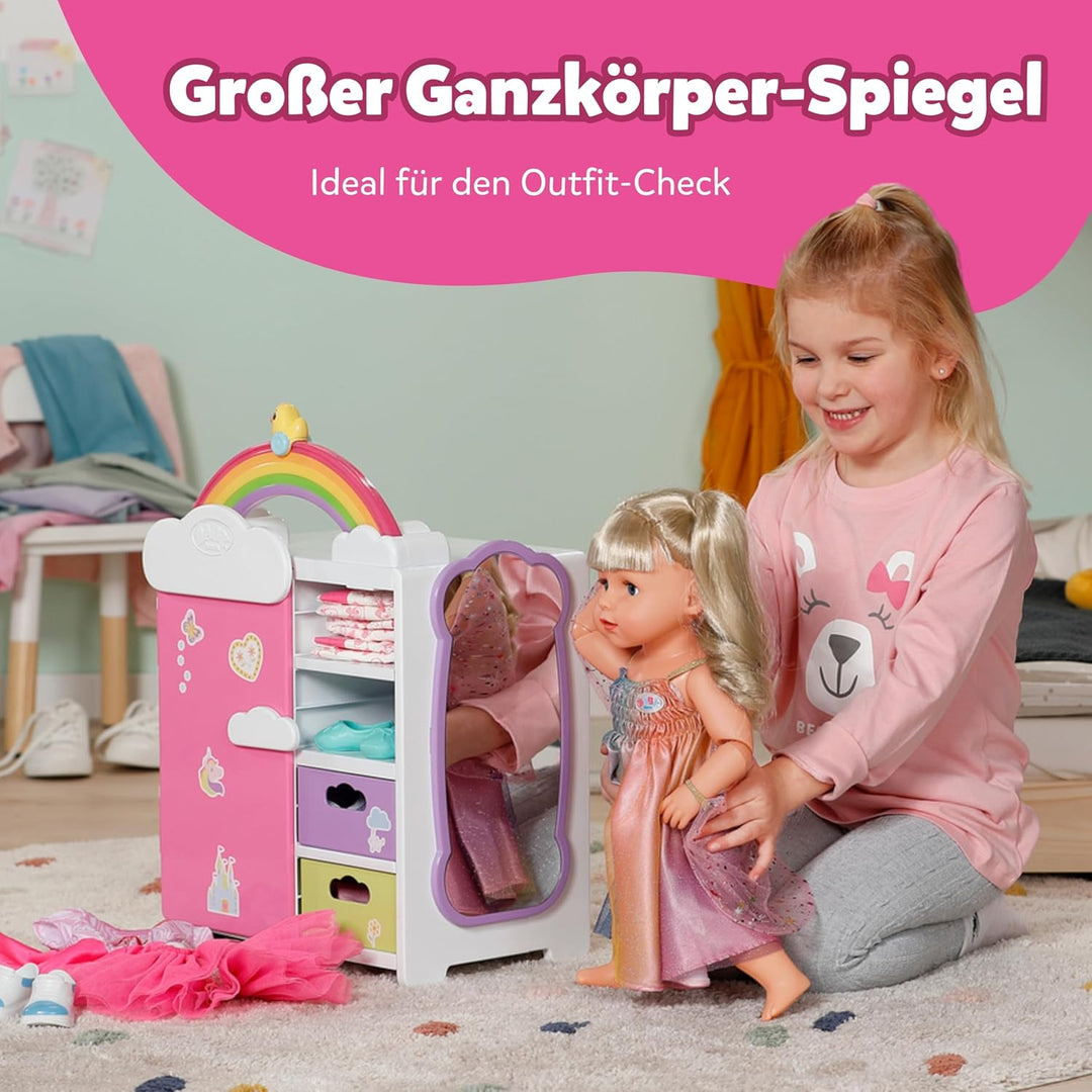 BABY born Regenbogenschrank, Puppenkleiderschrank, Aufbewahrung für Puppenkleidung mit leuchtendem R