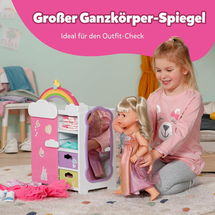 BABY born Regenbogenschrank, Puppenkleiderschrank, Aufbewahrung für Puppenkleidung mit leuchtendem R