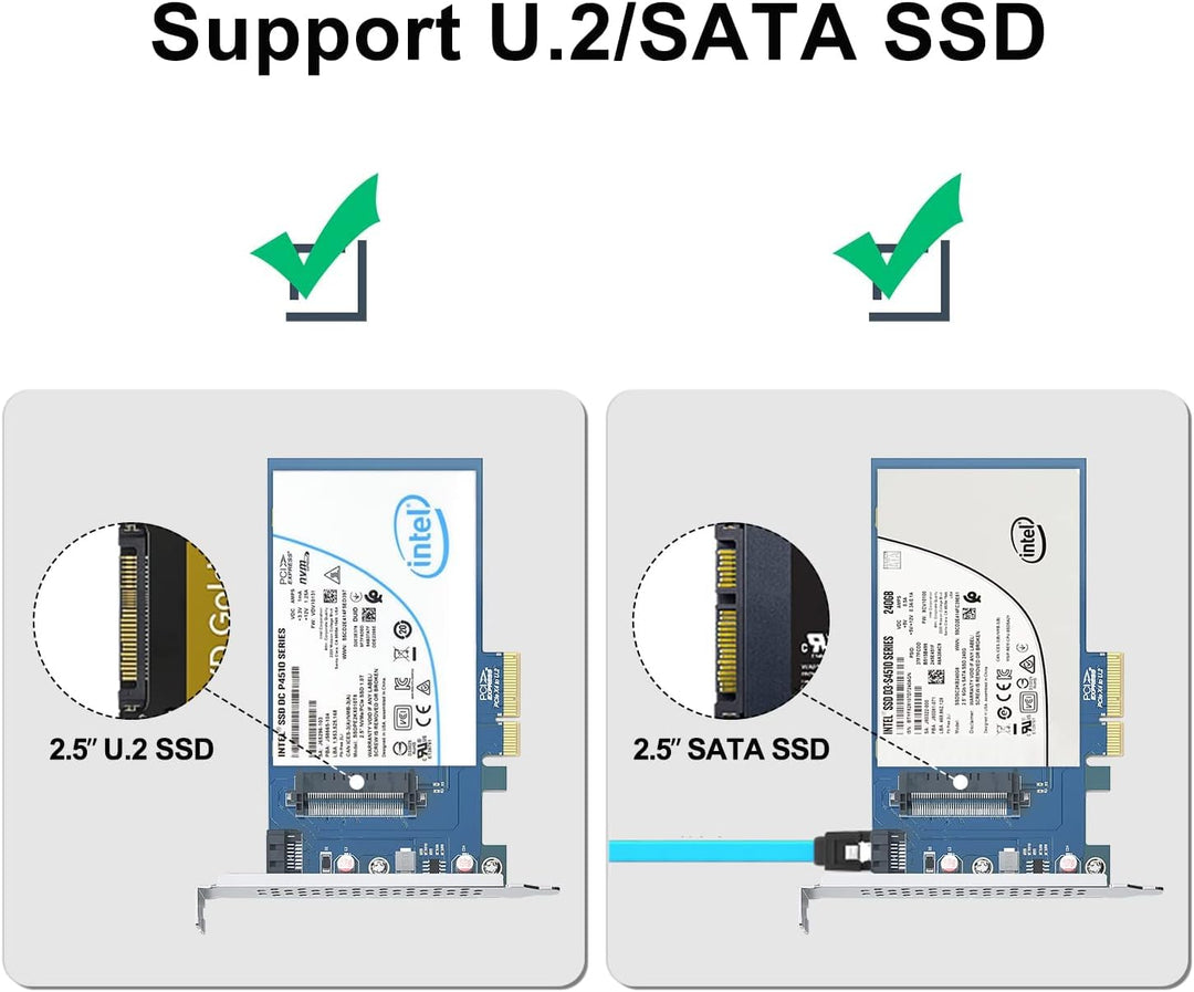 U.2 SFF-8639 auf PCIe Adapter, PCIe 3.0 X4 Erweiterungskarte für 2.5’’ U.2 NVMe SSD or 2.5" SATA SSD