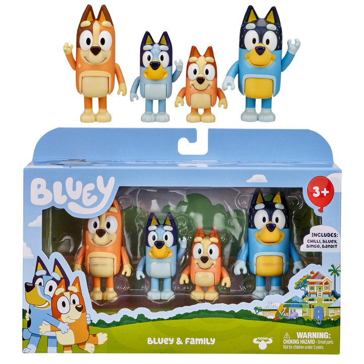 BlueY 4er-Figuren-Set Familie, Bingo, Bandit und Chilli; 6,3-7,6 cm grosse Figuren mit beweglichen G