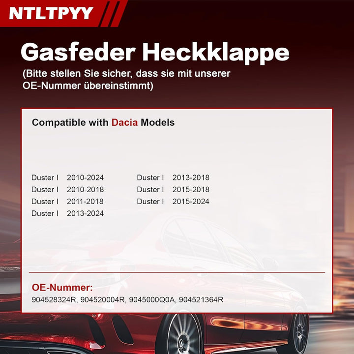 Heckklappen Gasdruckfeder Kompatibel mit Dacia Duster 2010-2024, 2 Stück Heckklappenlifter Ersatz fü