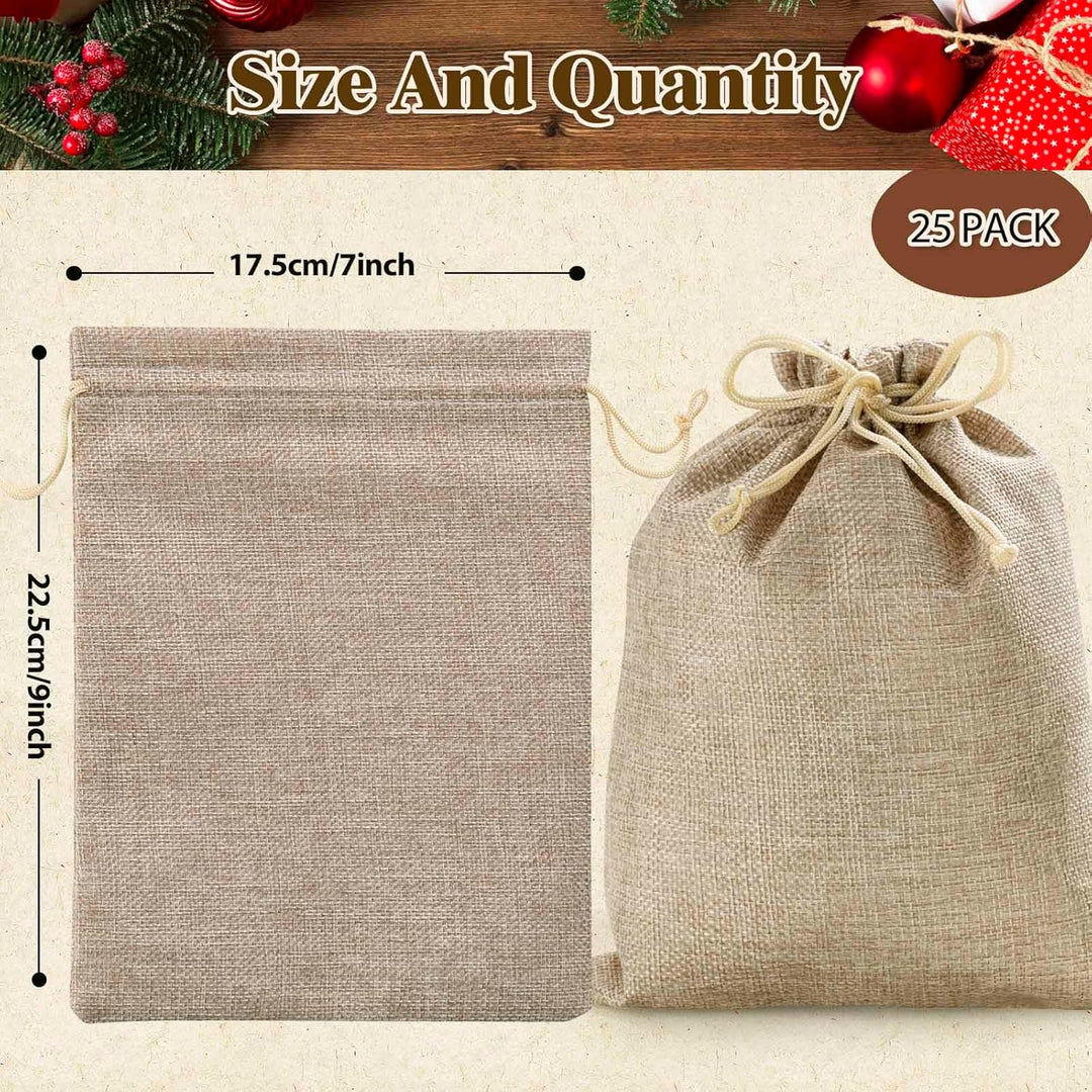25 Stück Sackleinen-Geschenkbeutel mit Kordelzug und Geschenkanhängern & Schnur, 17x22 cm Party-Favo