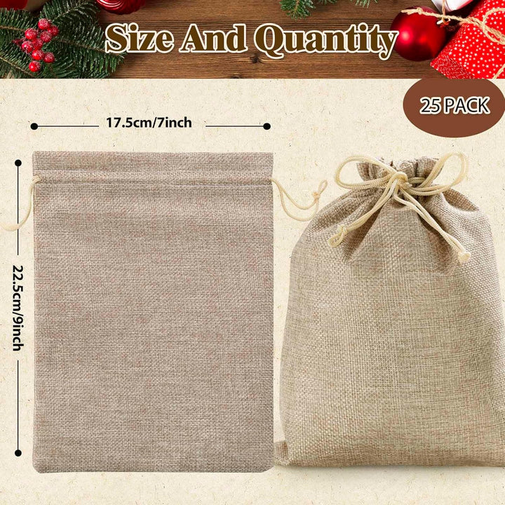 25 Stück Sackleinen-Geschenkbeutel mit Kordelzug und Geschenkanhängern & Schnur, 17x22 cm Party-Favo