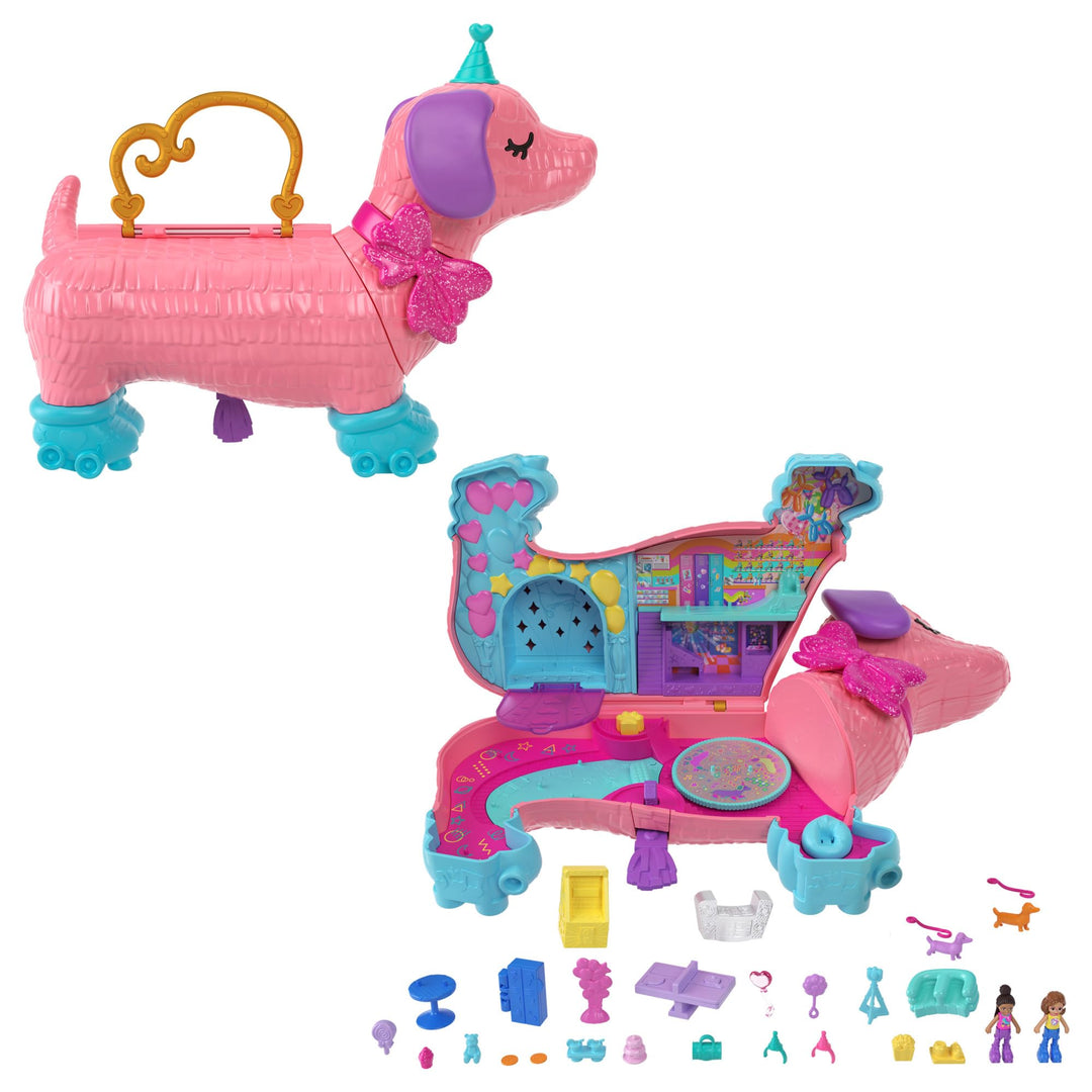 POLLY POCKET Hündchenparty - Rollschuh-Geburtstagsparty, 2 Puppen, 26 Zubehörteile, DJ-Pult, Rollsch