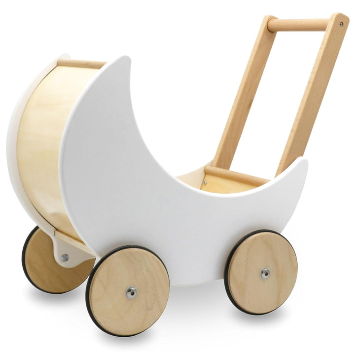 Mamabrum Holzwagen für Puppen und Bären, Baby Pöckchen 1+, Spielwagen für Kinder ab 1 Jahr, Rutschhe