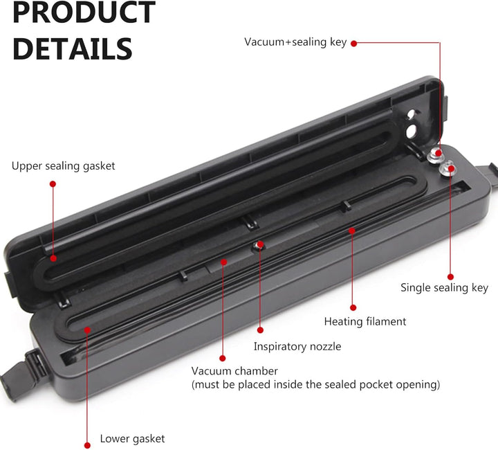 BYZESTY Vakuumiergerät, Vakuumierer, Folienschweissgerät mit 100 Vakuumierbeutel, Vacuum Sealer, Vac