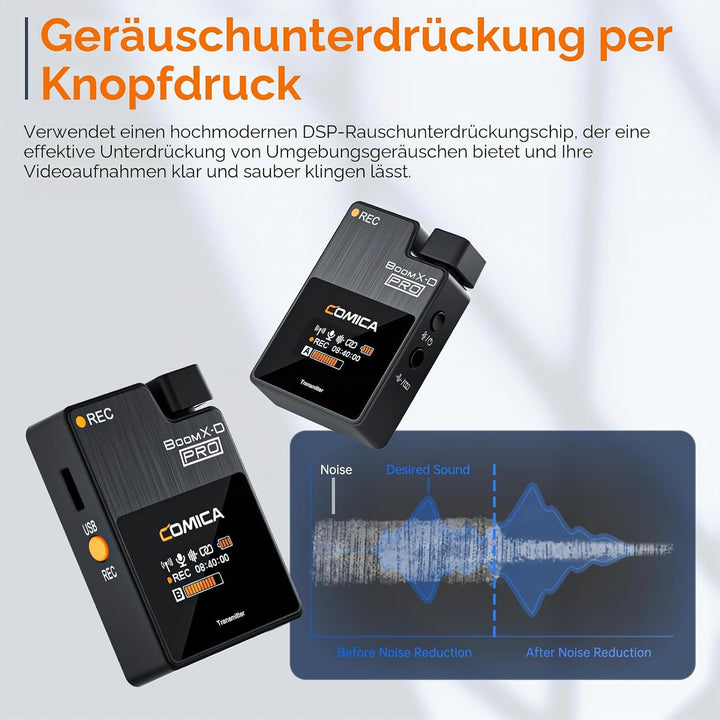 comica BoomX-D2 Pro kabelloses Krawattenmikrofon, 2,4 G, Dual-Kanal, kabelloses Mikrofonsystem mit i