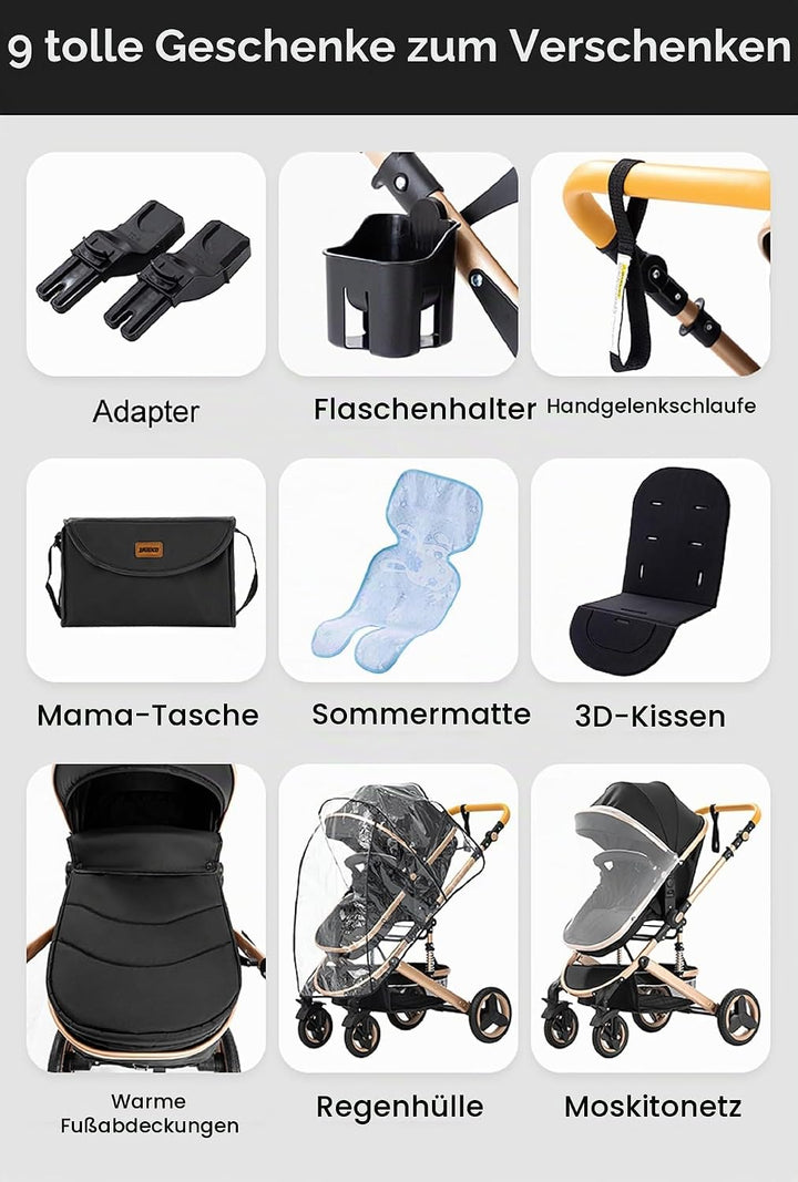 GLOKID Kinderwagen 3 in 1,Reisesysteme, Buggy mit Umkehrbarem Zwei-Wege-Schub,Babywanne Buggy&amp;Sports