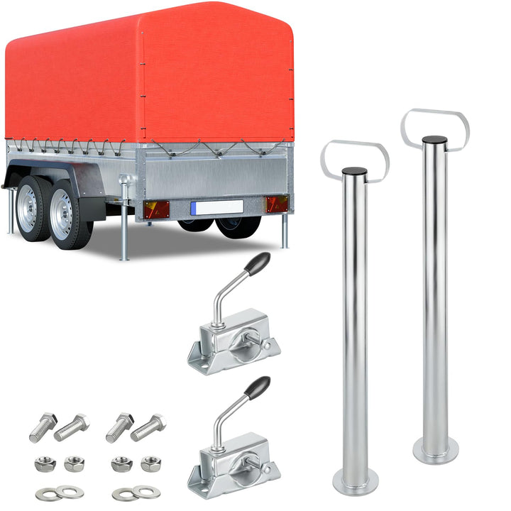 AUTOLIGHT 24 2 x Anhänger Stützen mit Klemmschellen und Schrauben Set Anhängerstützen mit Halterung