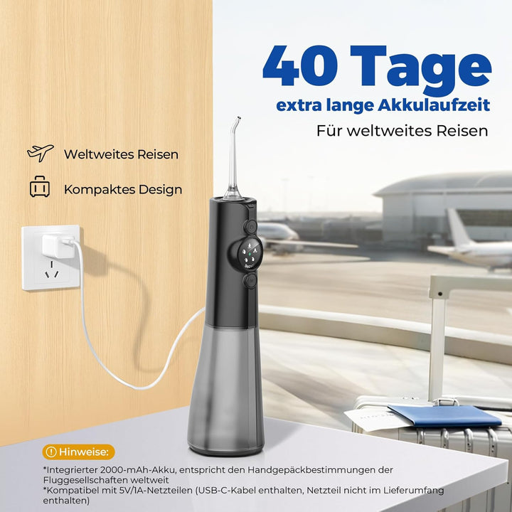 Water Flosser Munddusche Kabellos Zahnreinigung : 5 Modi LED-Anzeige Zahndusche mit 300ML Wassertank