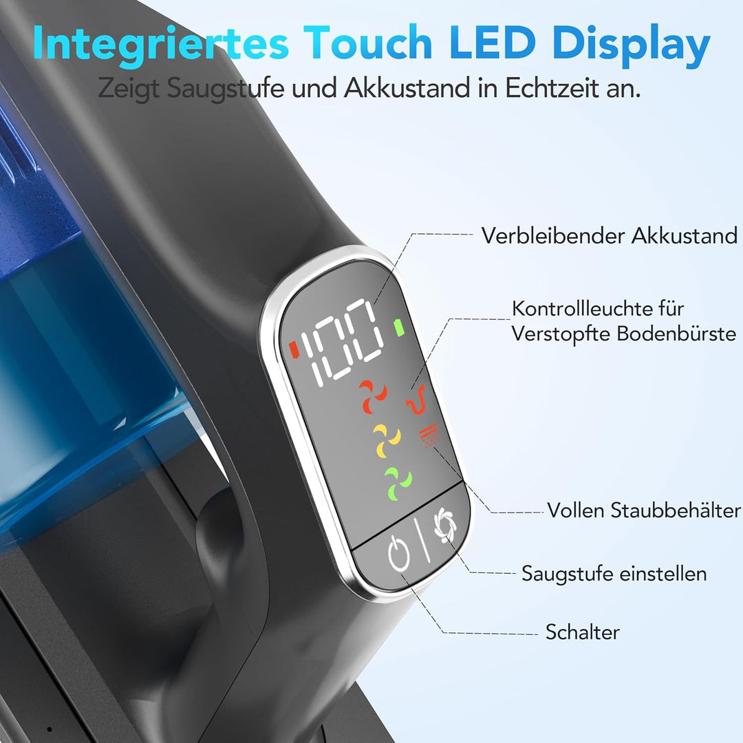 Greenote GSC80 Akku Staubsauger Kabellos 45KPa/600W, mit Ladestation, 60 Min Laufzeit, Klappbarer &