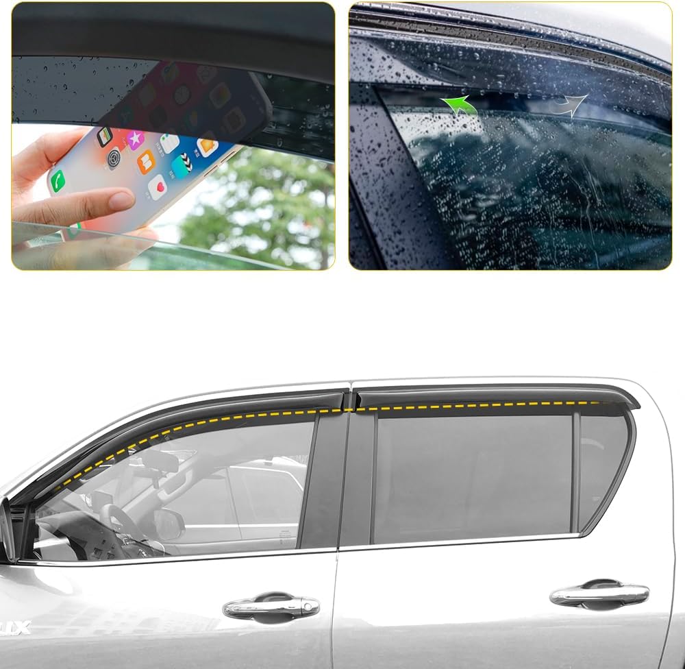 JHCHAN 4PCS Windabweiser Regenabweiser Rauch Schwarz für Toyota Hilux Revo 2015-2023 MK8 Pick-up Dop