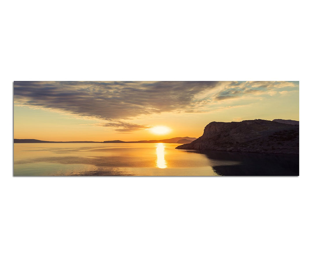 Paul Sinus Art Panoramabild auf Leinwand und Keilrahmen 150x50cm Meer Felsen Sonnenuntergang Spiegel