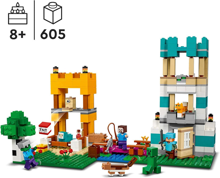 LEGO 21249 Minecraft Die Crafting Box 4.0, 2in1-Set zum Bauen, Türme am Fluss oder Katzenhütte, mit