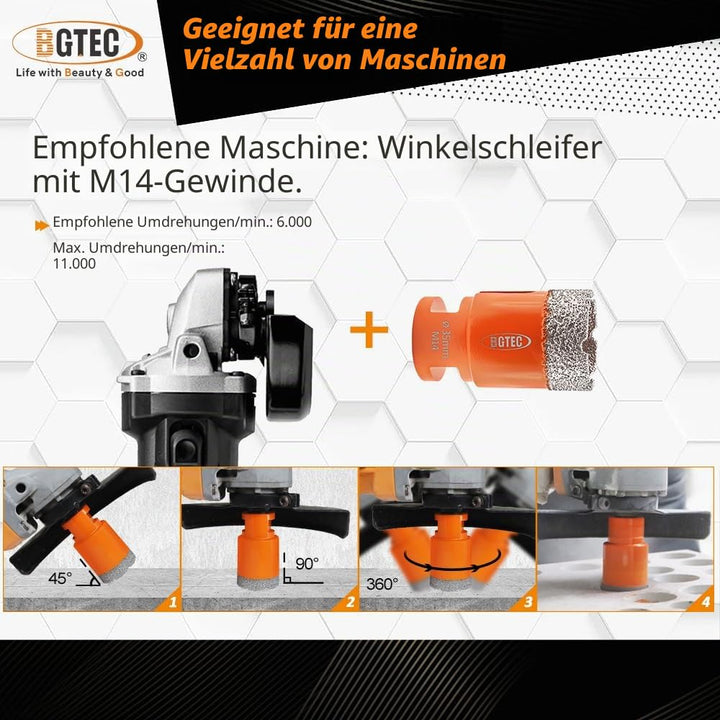 BGTEC Diamant Fliesenbohrer - 4 stücke 25/35/50/68MM Diamantbohrer Lochsäge mit M14 Gewinde für Flie