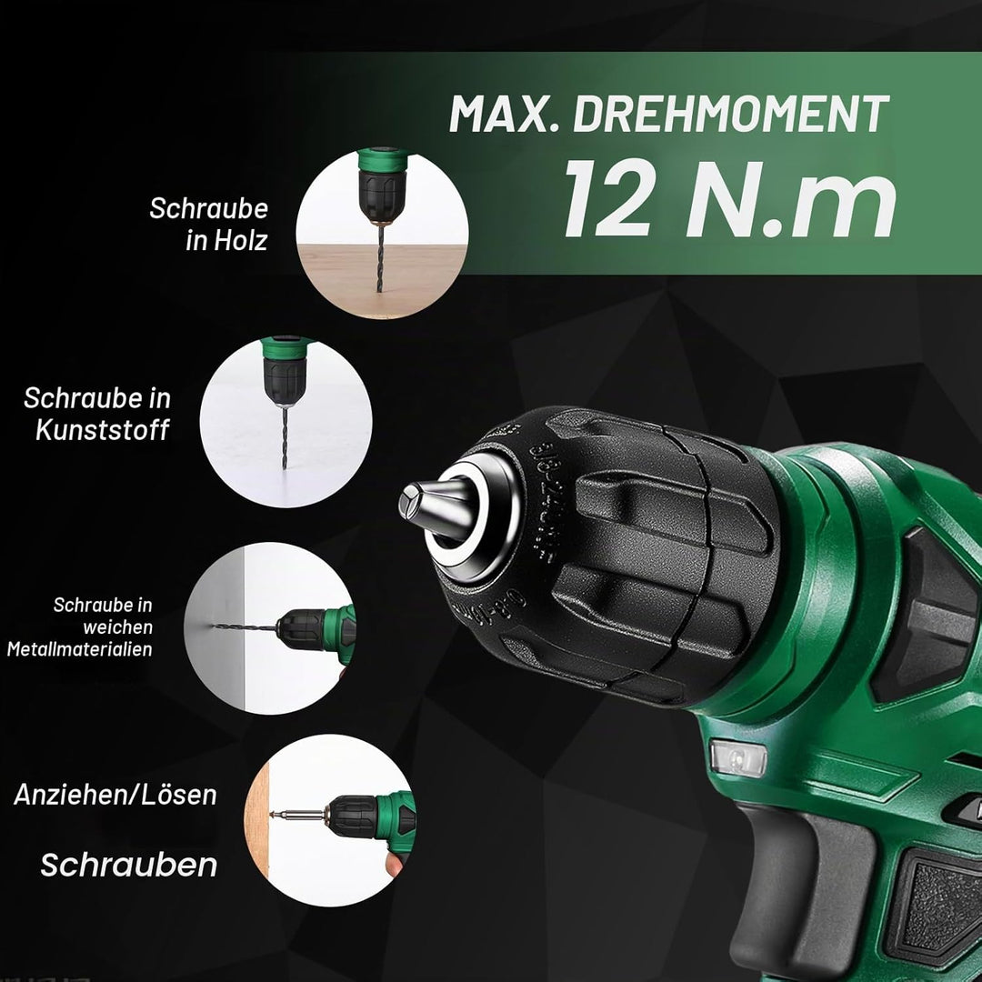DEKOPRO 8 V Akkuschrauber, Bohrer-Set mit 3/8“ Schnellspannbohrfutter, integrierter LED, Typ-C-Lades