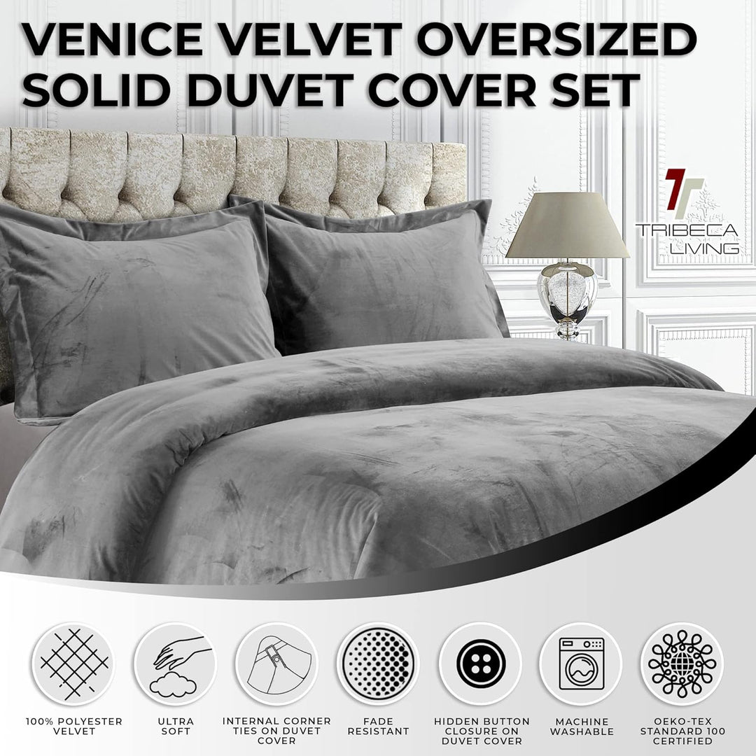 Tribeca Living Veniceduvetqugr Venice Bettbezug-Set, Samt, Übergrösse, einfarbig, für Queen, Rauchgr