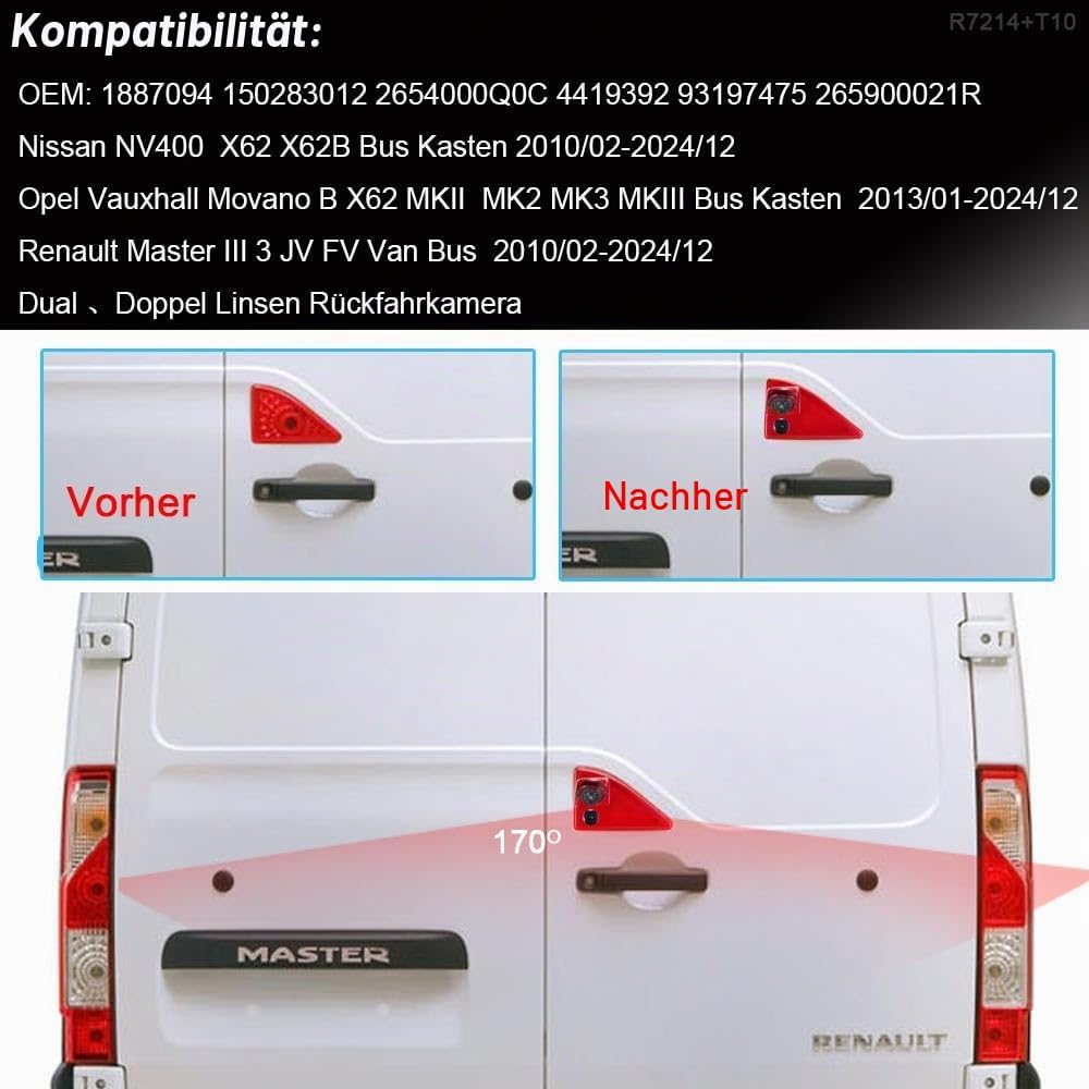 Dual Rückfahrkamera mit 3. Bremsleuchte, Doppel Linsen Rickfahrkamera+7&