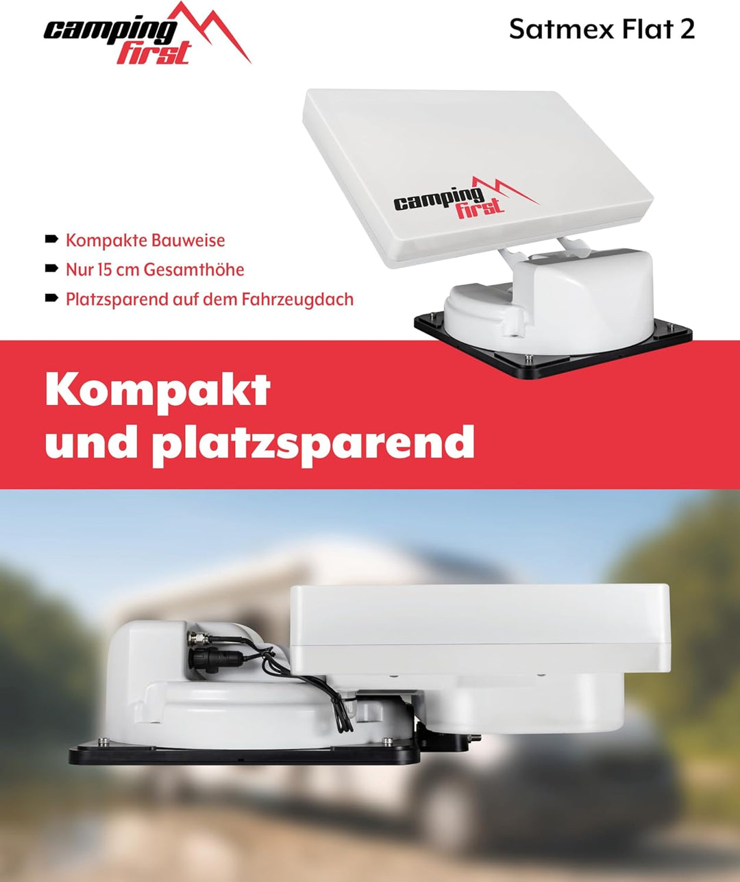 Satmex Flat 2 – Vollautomatische Camping-Antenne (Satelliten-Antenne, für 2 TVs/Receiver, für Carava