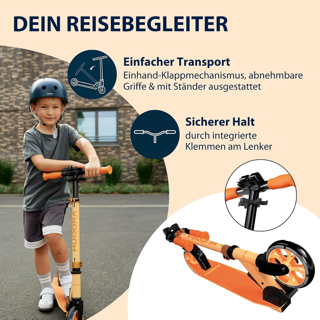 HUDORA Scooter Up 145 Junior - Hochwertiger & sicherer Kinder Roller ab 3 Jahre - Zusammenklappbarer