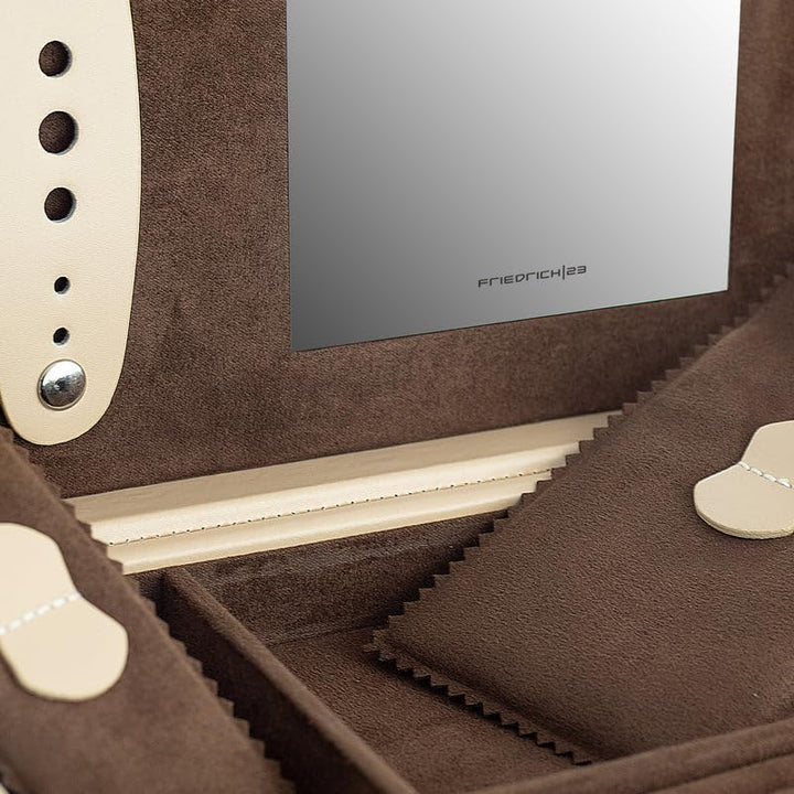 Friedrich23 Cordoba Schmuckkoffer Beige – Leder 24x15,5x15 cm, Schmuckbox für Ringe, Ketten, Ohrring