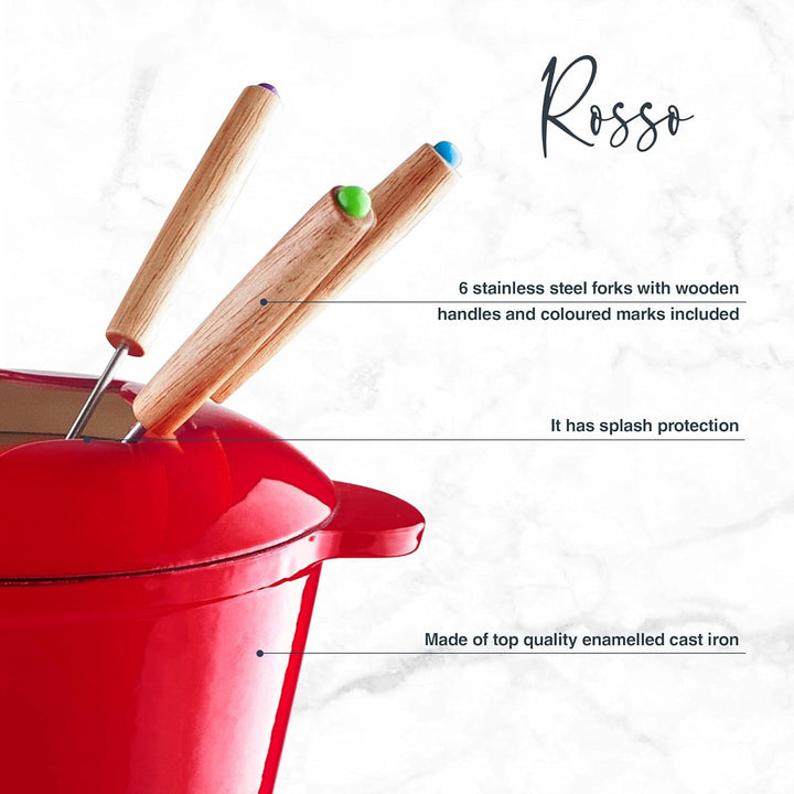 Lacor - 71711 - Fondue-Set aus emailliertem Eisen, Eisenständer mit Holzsockel, induktionsgeeignet,