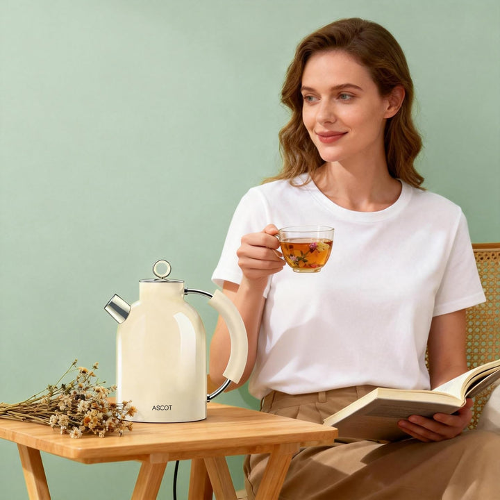ASCOT Wasserkocher Edelstahl mit 5 variablen Voreinstellungen, Elektrischer Teekessel Kaffee Wasserk