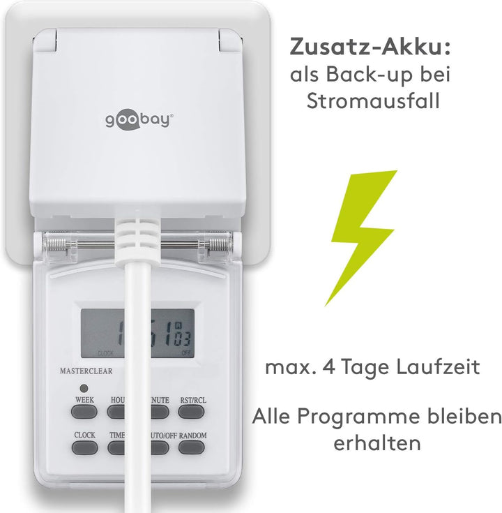 Goobay 55546 3x Digitale Zeitschaltuhr / IP44 / Programmierbar / Indoor und Outdoor / LCD Display /