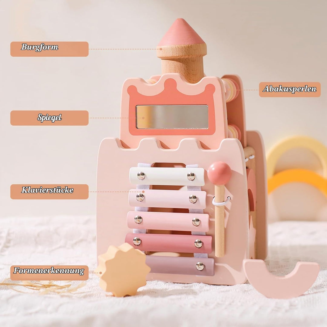 Promise Babe Montessori Spielzeug Baby Holzspielzeug,5 in 1 Rosa Schloss Lernspielzeug Motorikwürfel
