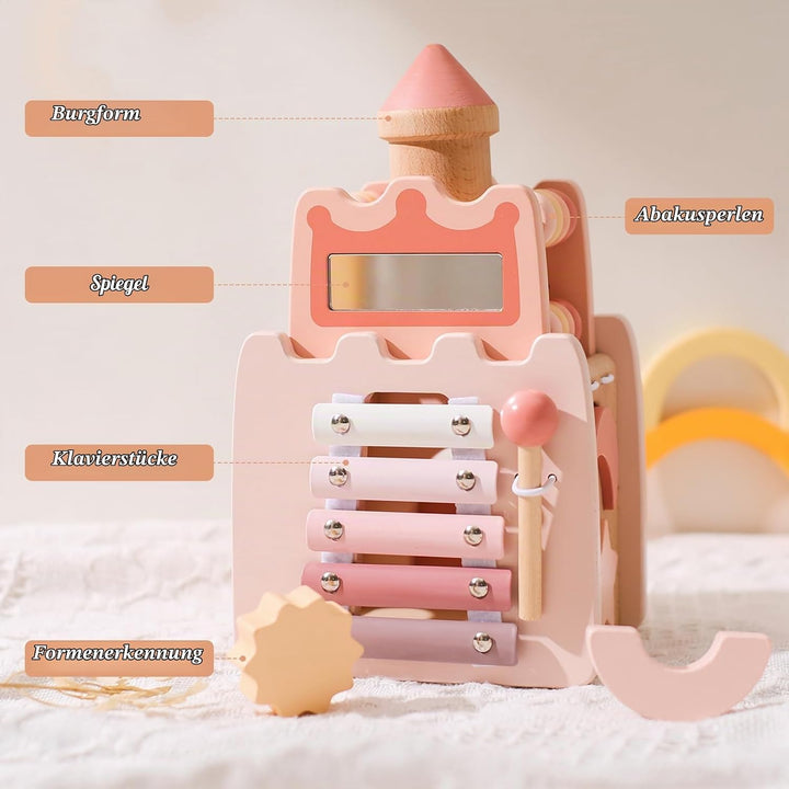 Promise Babe Montessori Spielzeug Baby Holzspielzeug,5 in 1 Rosa Schloss Lernspielzeug Motorikwürfel