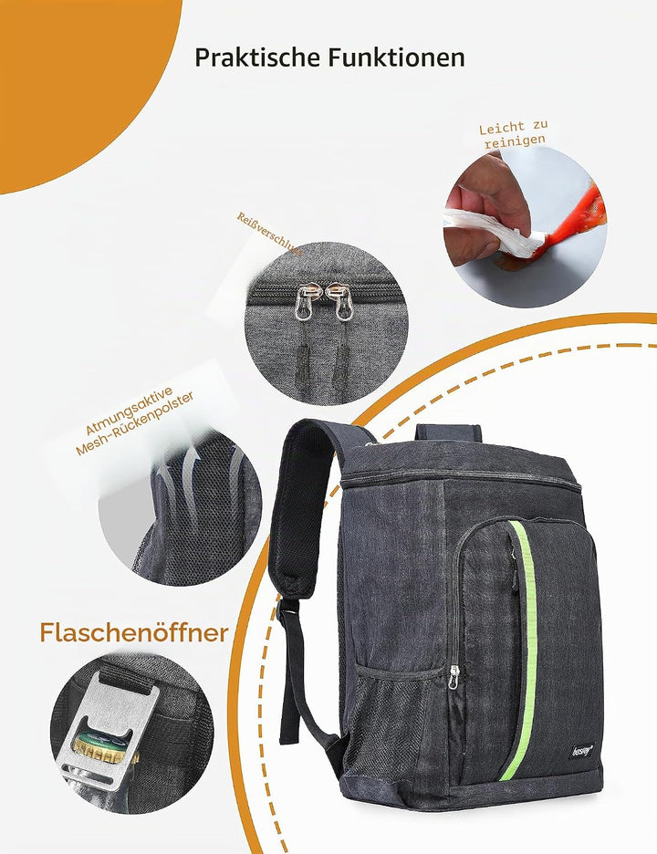 besrey Thermo-Rucksack, 30 l, Thermo-Rucksack, isoliert, hält Lebensmittel warm oder kalt, für Campi
