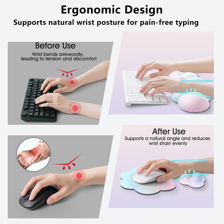 Memory‑Schaum Cloud Handballenauflage Tastatur‑Set, 4‑in‑1: Ergonomische Tastatur Handballenstütze &