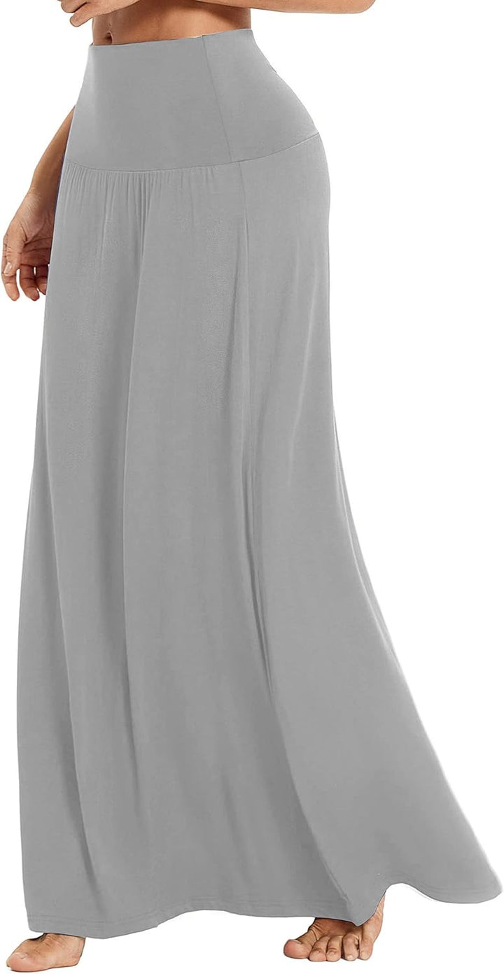 Damen Sommer Hohe Taille Boho Yoga Maxi Rock Elastisch Pull On Lang Röcke S Hellgrau, S Hellgrau