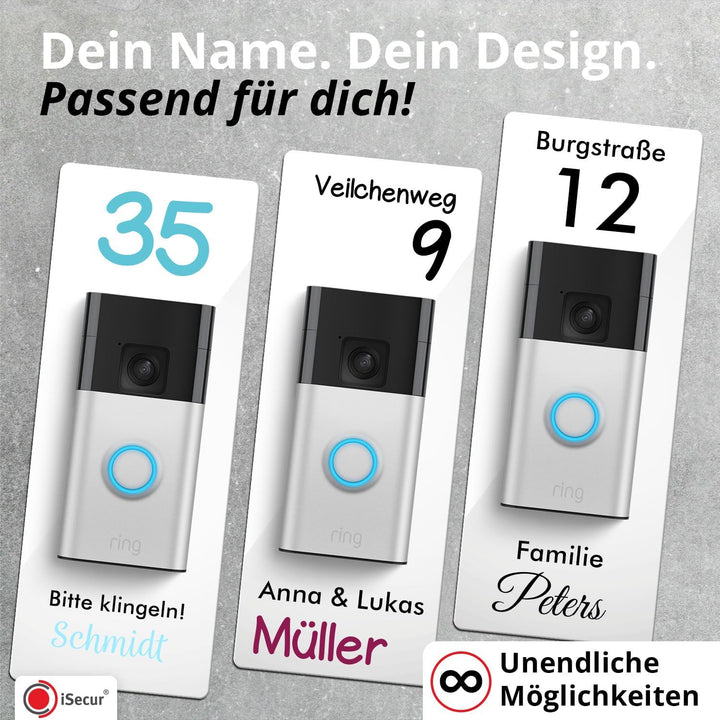 iSecur Acryl Blende personalisiert Premium - Passend für Ring Akku-Videotürklingel 2, Gen 3 Plus 4 (