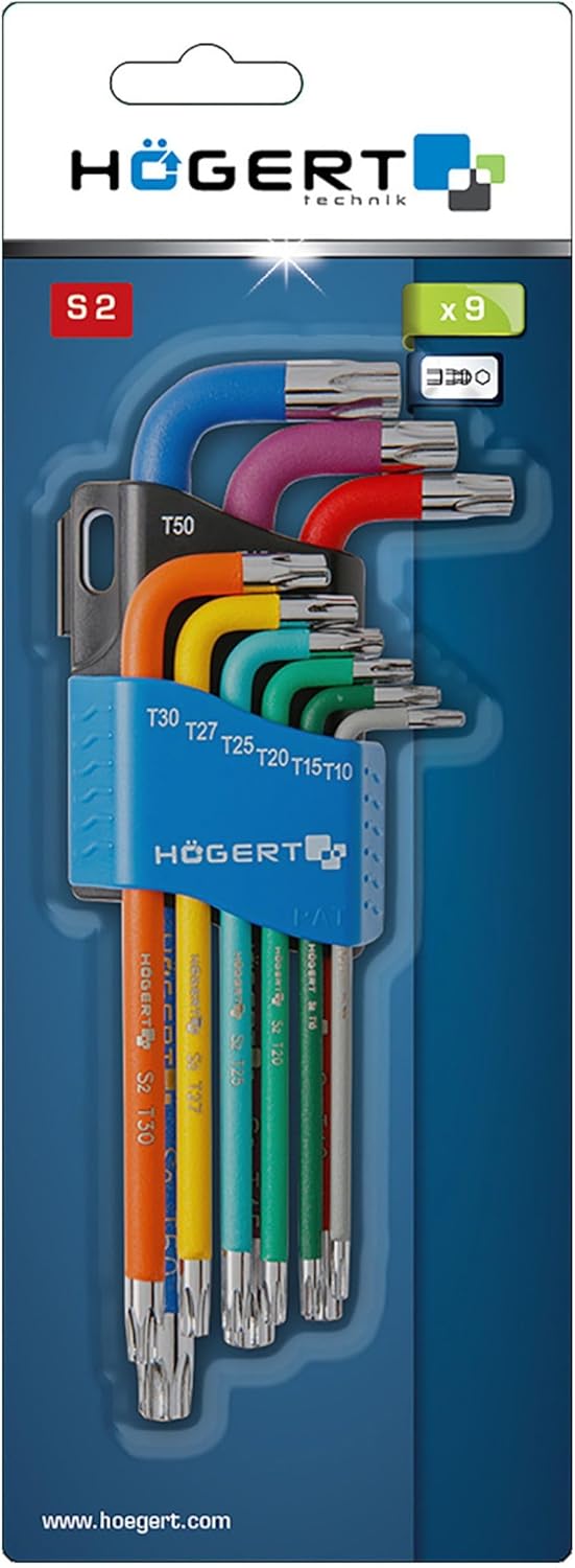 Högert Technik - TORX Set Schlüssel 9 Stück T10-T50, Schraubendreher Imbus 6kant Schlüssel Set Winke