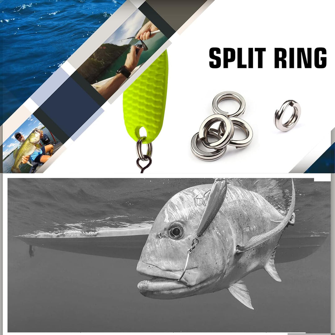 9Tong Edelstahl Split Ringe Hochfeste Salzwasser Angeln Ringe Kit Angelköder Anschluss Wirbel Split