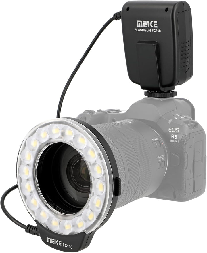 Makro Ringblitz FC-110, Ringleuchte Passend für Canon EOS DSLR, SLR Kameras, Blitz- und Dauerlicht,
